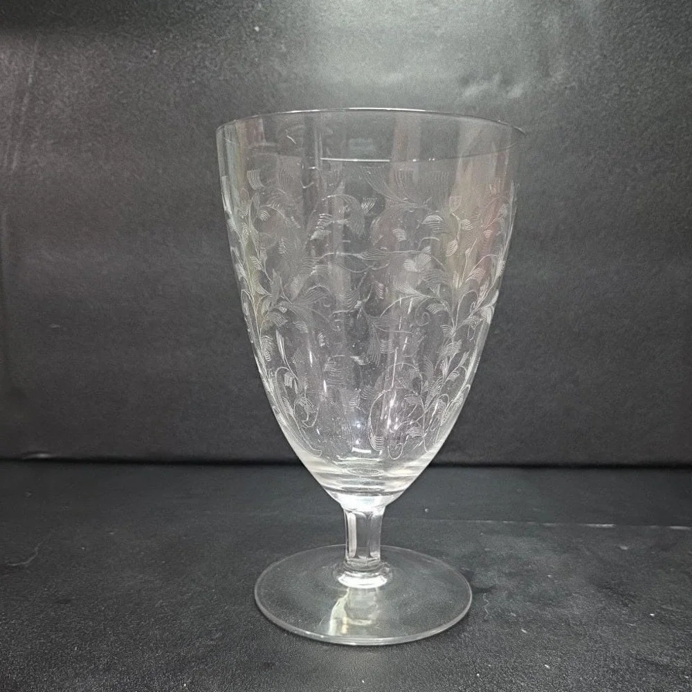 Leaf Etched Ice Tea Glass, Vintage‎ Footed Water Goblet, Replacement Drinkware